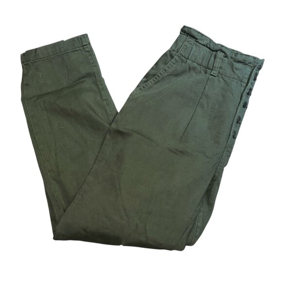 Time And Tru Olive High-Waisted Button Front Tapered Pants Size 12 Womens Green - Picture 2 of 10